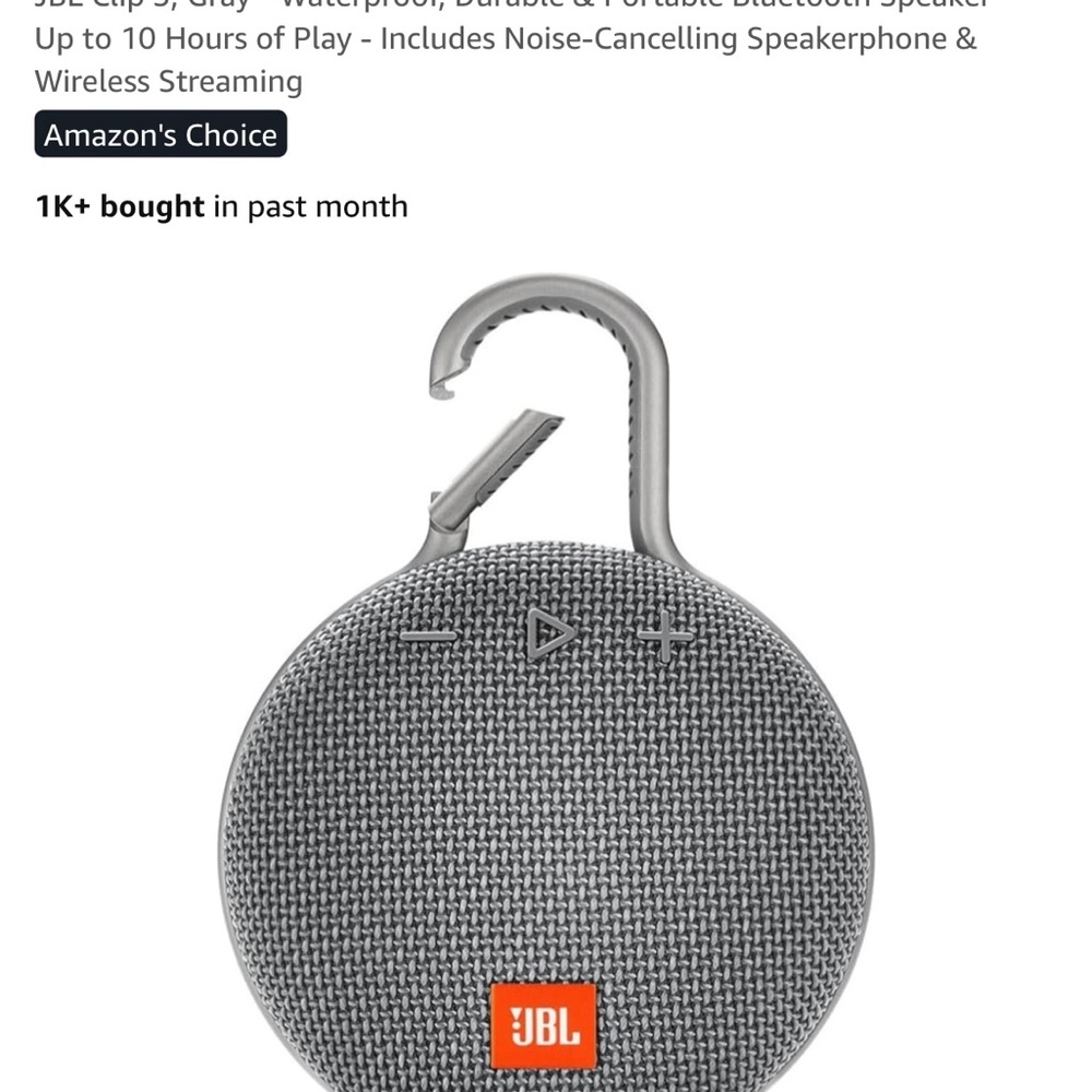 JBL Clip 3 Silver Bluetooth Speaker